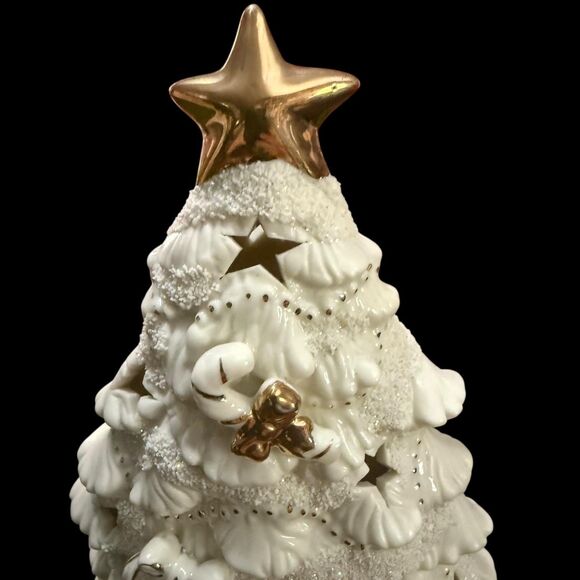 Vintage Y2K White Gold Ceramic Light Up Christmas Tree Star Cutouts Home Decor - Picture 3 of 9